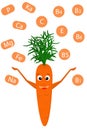 An illustration of a funny carrot with the specified content of useful vitamins and trace elements in it Royalty Free Stock Photo